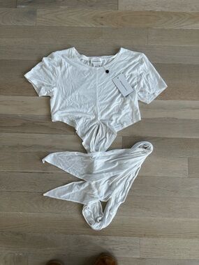 Lovers + Friends White Tie-Front Crop Top with Sash